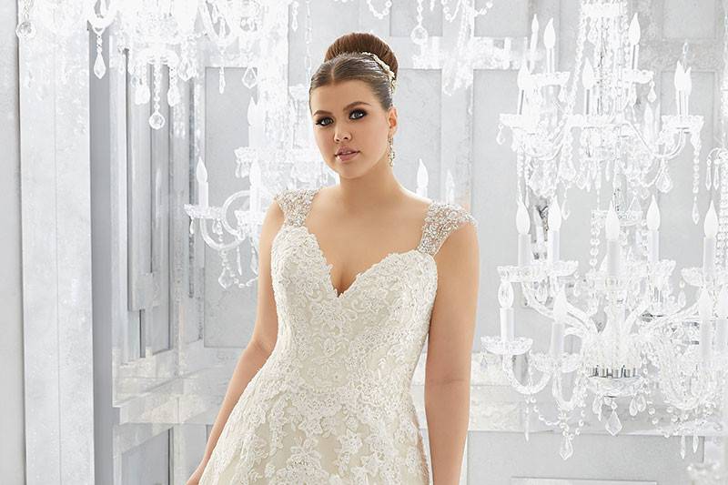 Merah, Style 3222	This Soft Tulle Wedding Gown Features Crystal Beaded, Embroidered Straps and ReEmbroidered Lace Appliqués Along the Bodice and Soft Tulle Godet Skirt. Colors Available: White, Ivory, Ivory/Light Gold.