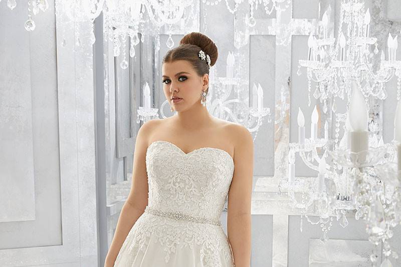 Mabel, Style 3224	Silky Chiffon Wedding Gown Features a Crystal Beaded, Embroidered Bodice with Full, Flowing Skirt. Removable Beaded Organza Belt, Colors Available: White, Ivory, Ivory/Light Gold.