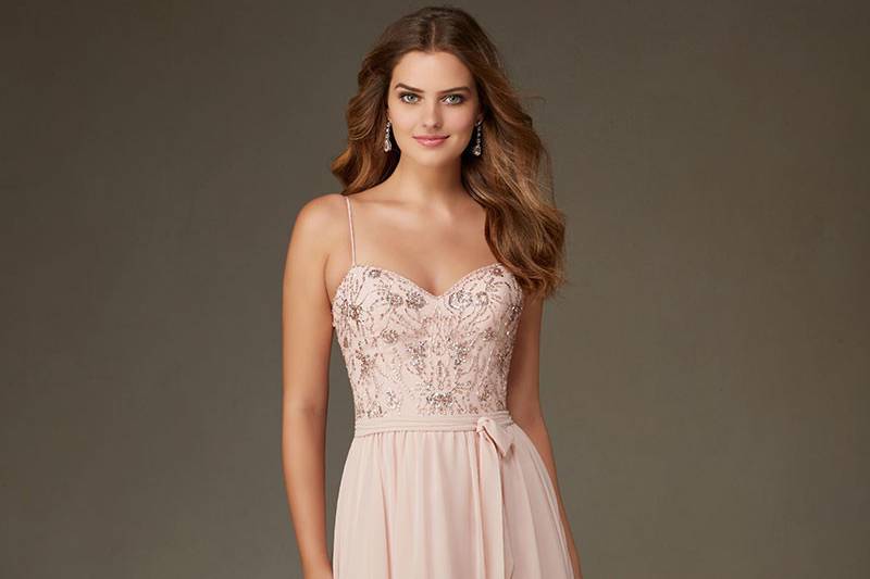 Style 20471	Chiffon with Beading Bridesmaid Dress with Spaghetti Straps Designed by Madeline Gardner. Available in 13 colors.