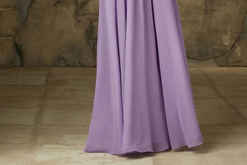 Style 20462	Luxe Chiffon Bridesmaid Dress with High Neckline Designed by Madeline Gardner. Zipper Back. Slit Back. Neck Tie. Shown in Claret. Available in 15 colors.