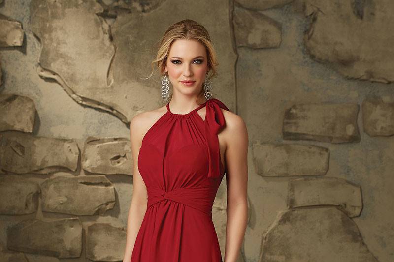 Style 20463		A-Line Luxe Chiffon Bridesmaid Dress Designed by Madeline Gardner. Zipper Back. Shown in Eggplant. Tiered wrap skirt with side ruffle cascading down.  Available in 15 colors.