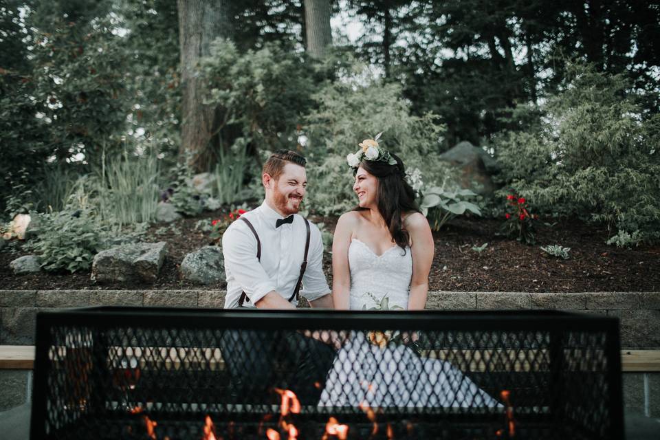 Couple by firepit