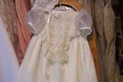 This dedication gown was created from a grandmother's vinage wedding dress. Pictured Harriet's dress