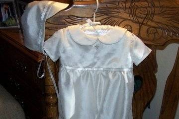 This Silk boy style romper set was designed from the Silk Alfred Angelo Wedding gown pictured.