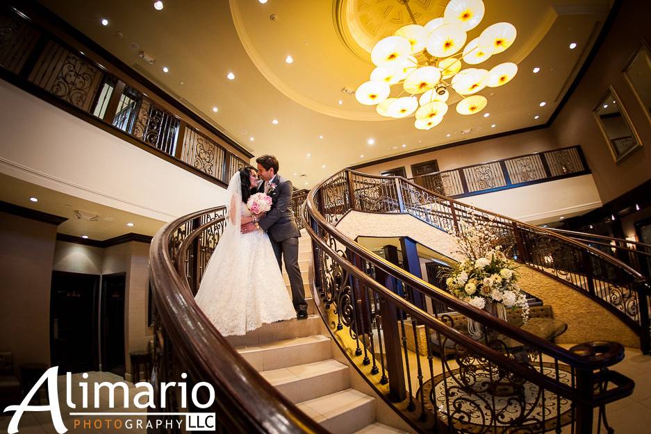 Newlyweds on the staircase