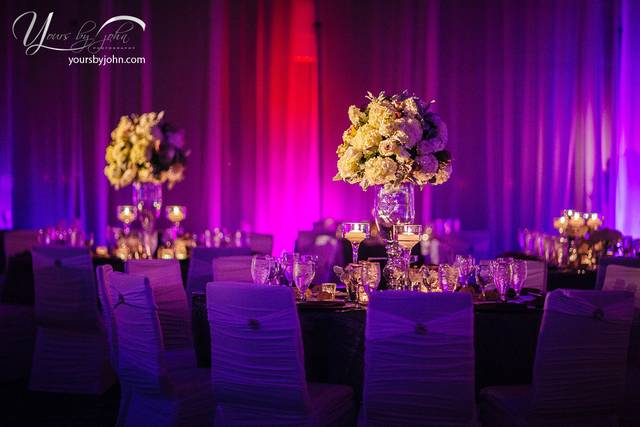 Purple lighting in reception hall