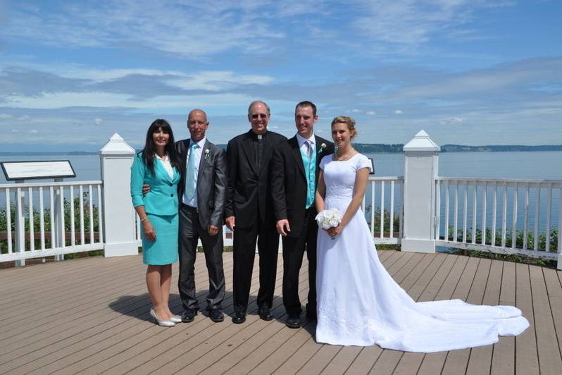 Group photo by the lake