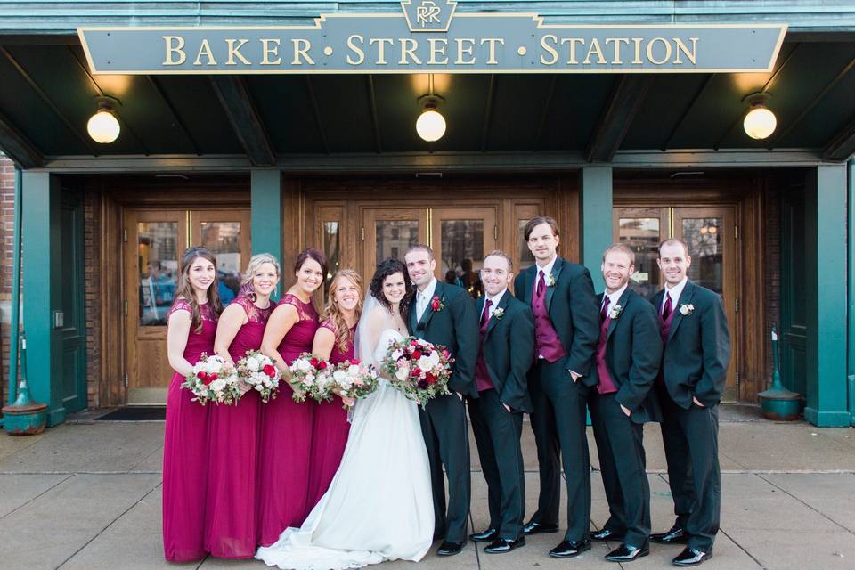 Couple and wedding attendants