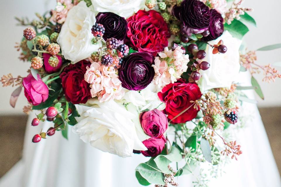 The bride holding a bouquet