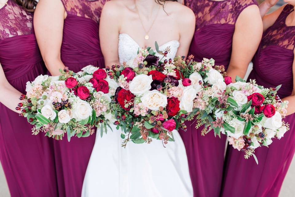 The bride holding a bouquet