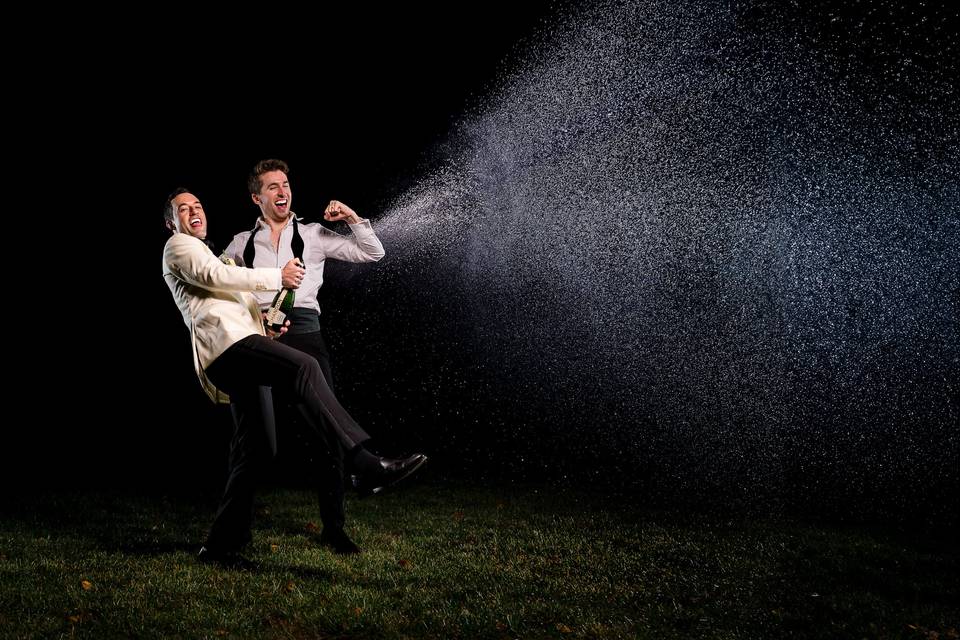 Grooms Champagne Spray