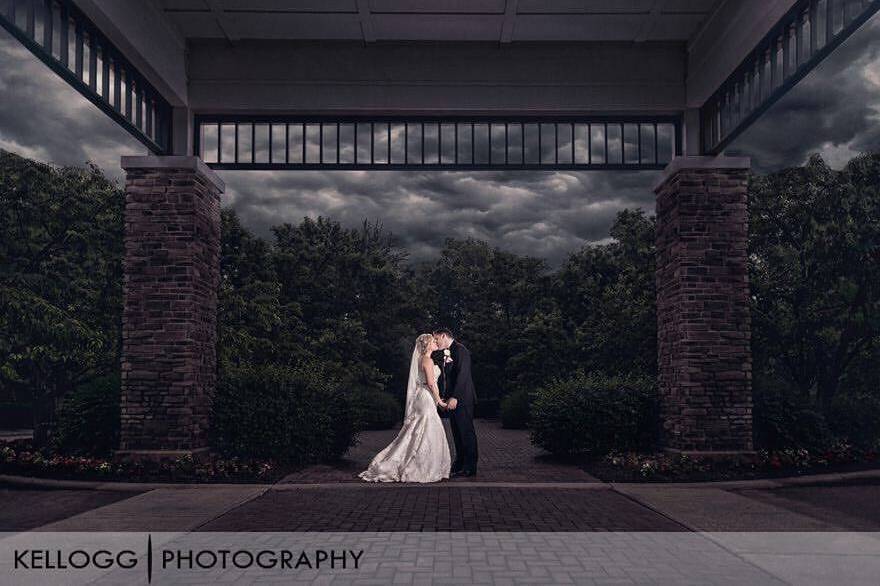 Bride and Groom with storm clouds