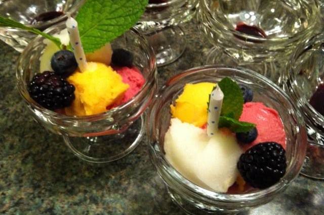 Sorbet and local berries and mint