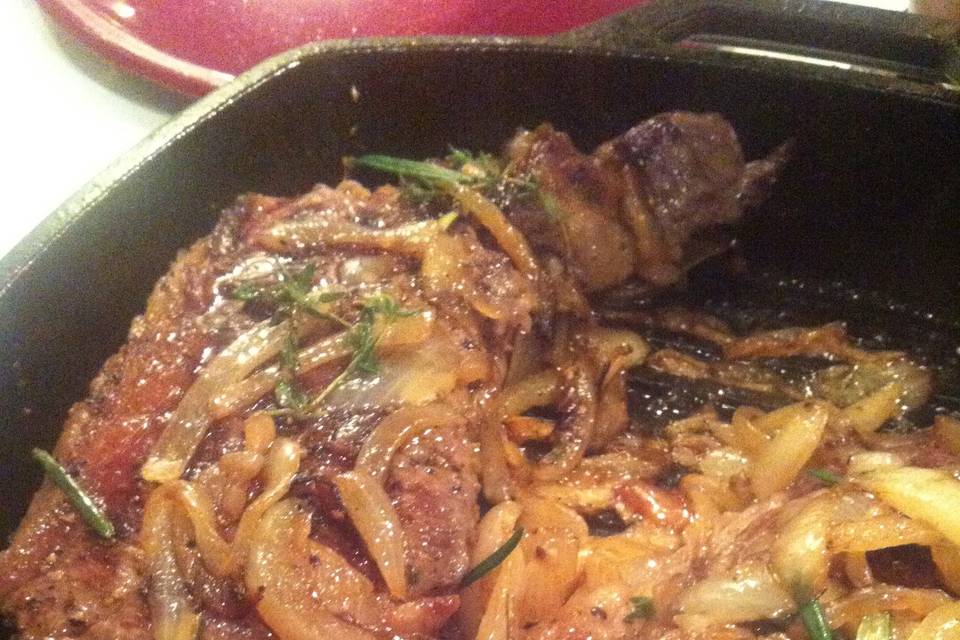 Local grass-fed steak with sautéed local onions