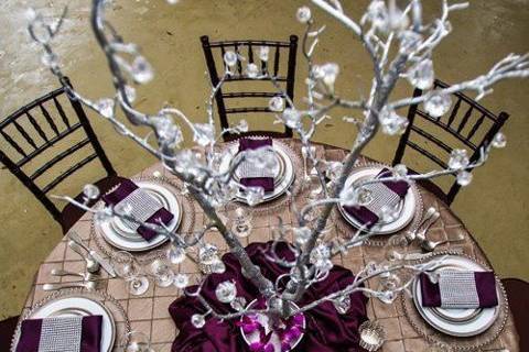 Table setting and violet decor