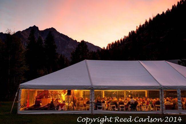 Reception tent at sunset