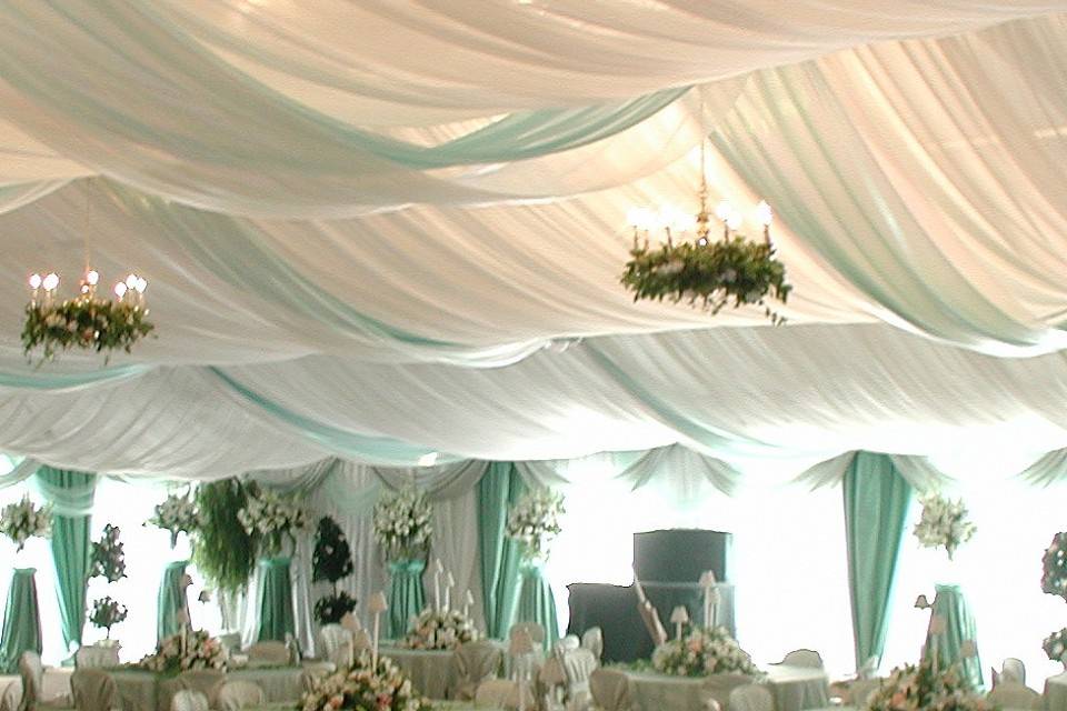 Reception tent drapes and decor