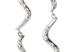 Wedding day earrings that enhances the beauty and elegance of the bride. All clear, white diamonds set in platinum in a beautiful wave pattern.