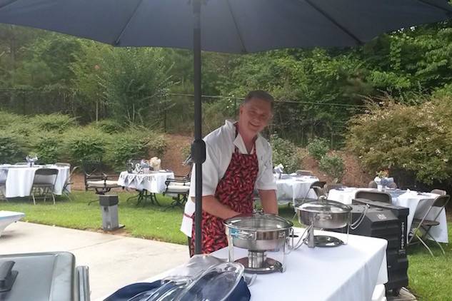 Informal poolside wedding reception, July, 2015