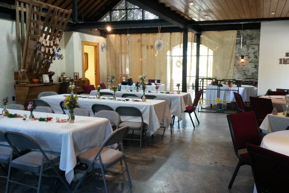 Outdoor wedding and reception, August, 2015. Under the tent, before the guests arrived.