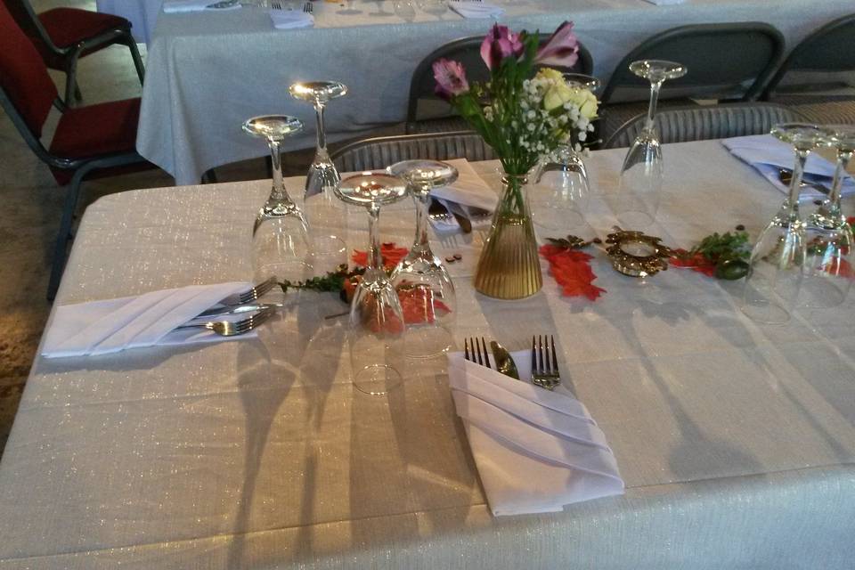 The buffet table, poolside wedding reception, July, 2015