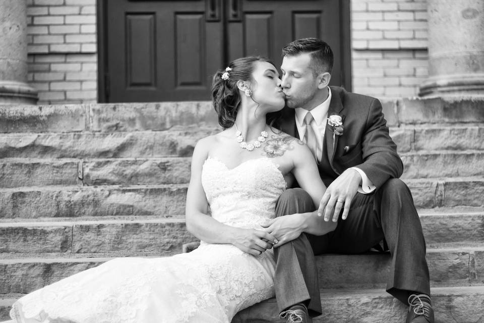 Newlyweds kissing