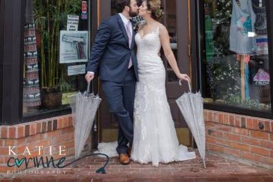 Newlyweds kissing