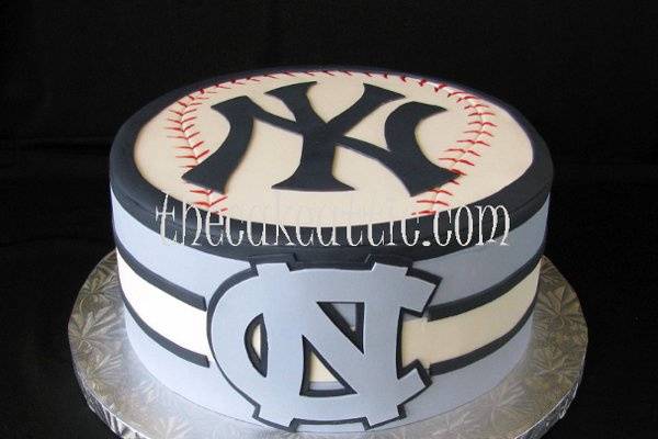 Fondant cake for a New York Yankee and North Carolina Tar Heels fan.