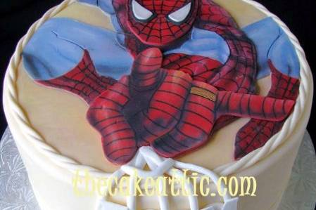 Fondant covered cake for an absolute fanatic of Spider-man.