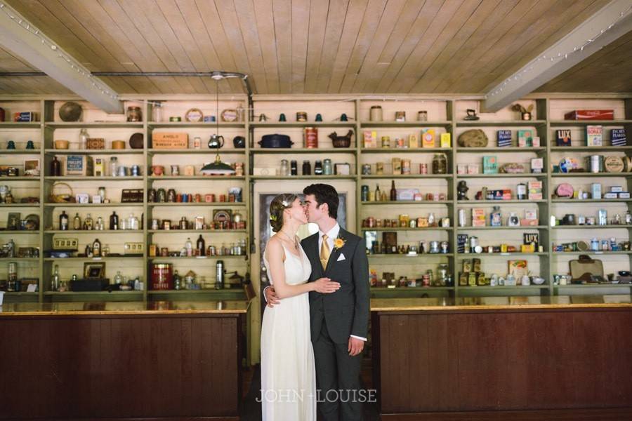 Wedding couple in historic general store twenty mile house tahoe/reno