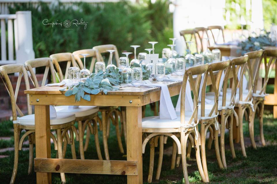 Farm tables twenty mile house wedding reception tahoe reno