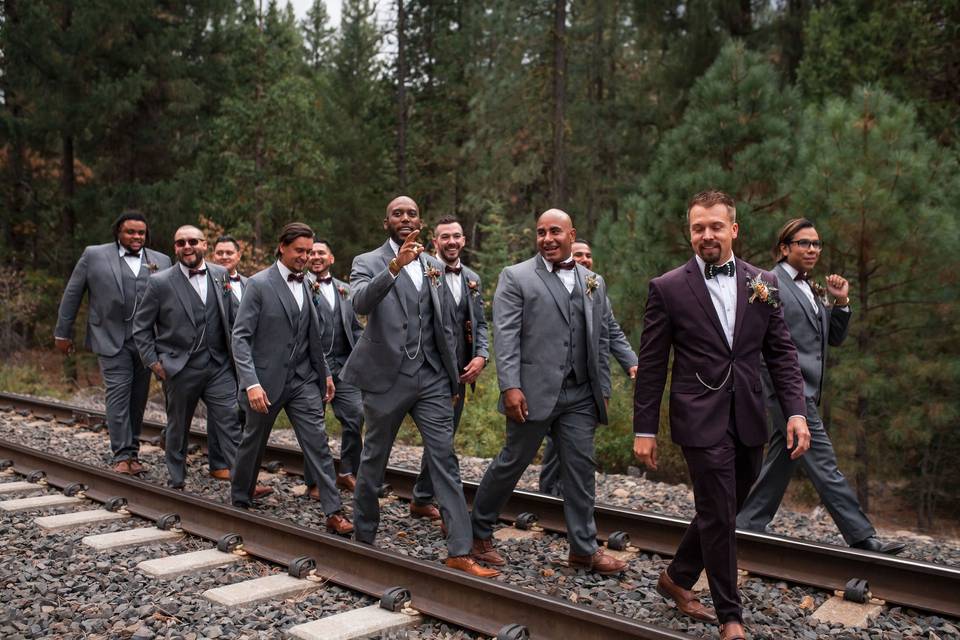 Train tracks wedding party