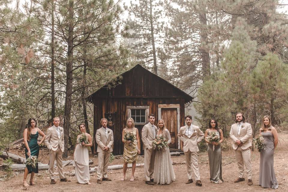 Miner's cabin wedding party