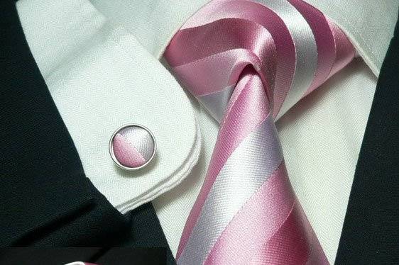Pink wedding tie set with Matching handkercheif and cufflinks