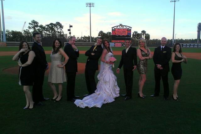 Couple and wedding attendants