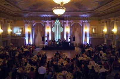 Crystal Ballroom at The Biltmore Grand Hotel Downtown Los Angeles Up-Lights, Custom Monogram & Entertainment by Ovation Entertainment
