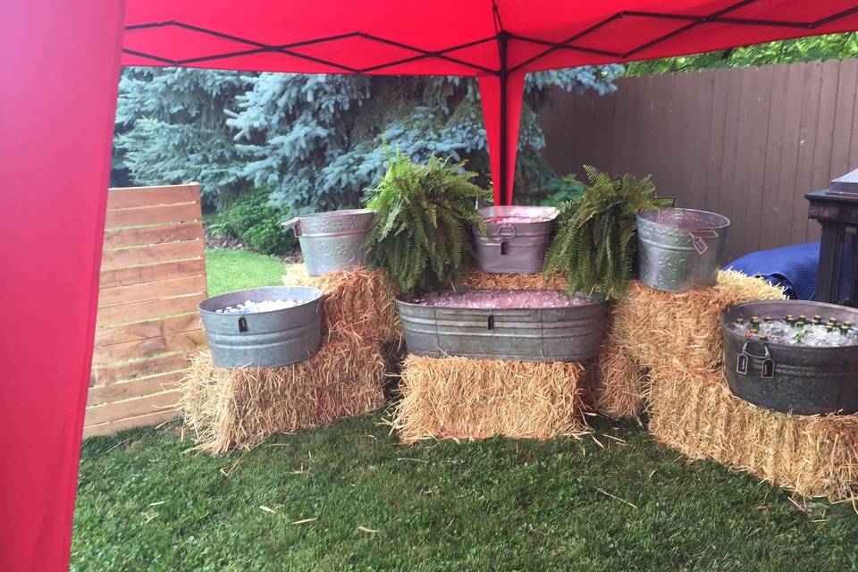 Galvanized tubs for rustic beverage station