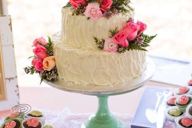 Wedding cake with flower topper