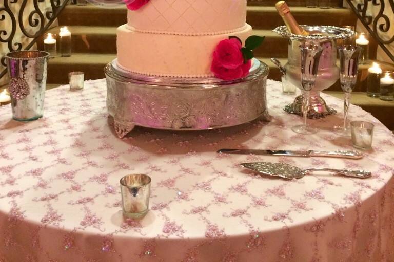 Sage Green Pink quinceanera cake knife set with 1 glass