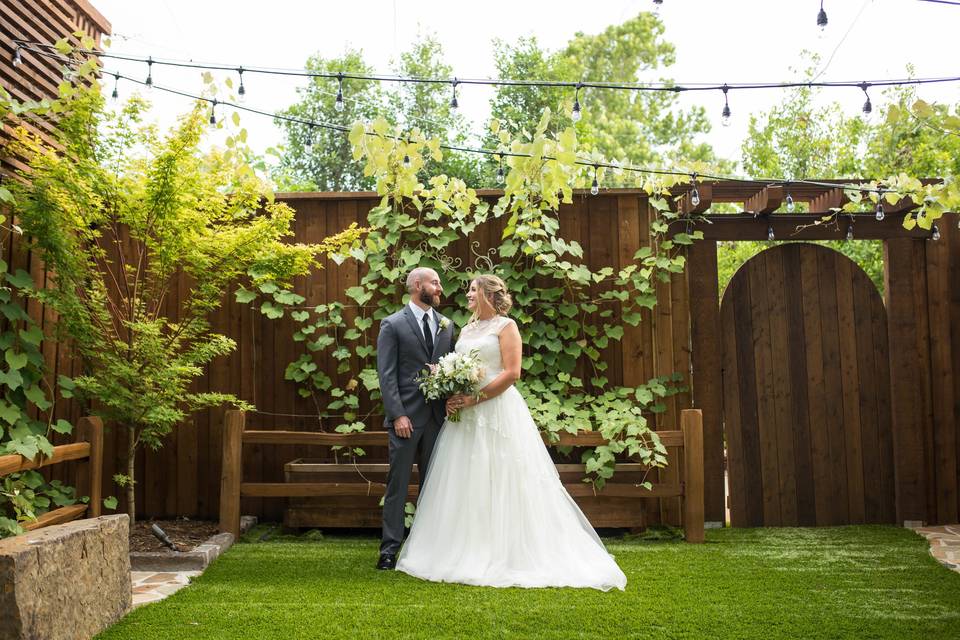 The bride in her wedding dress