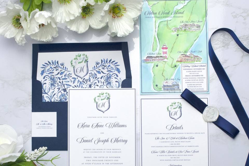 Navy and White Suite with Map