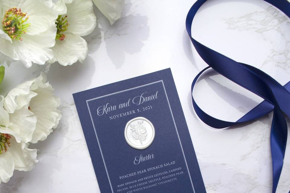 Menu on Navy with Wax Seal