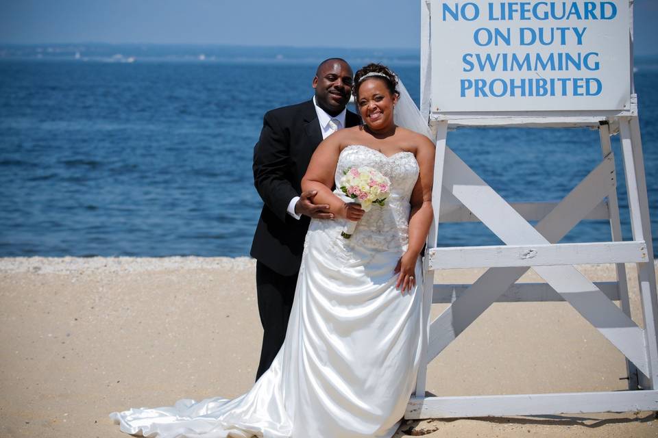 Newlyweds beach wedding