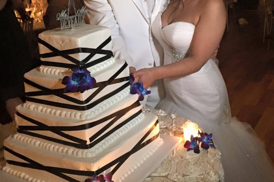 Newlyweds cutting the cake