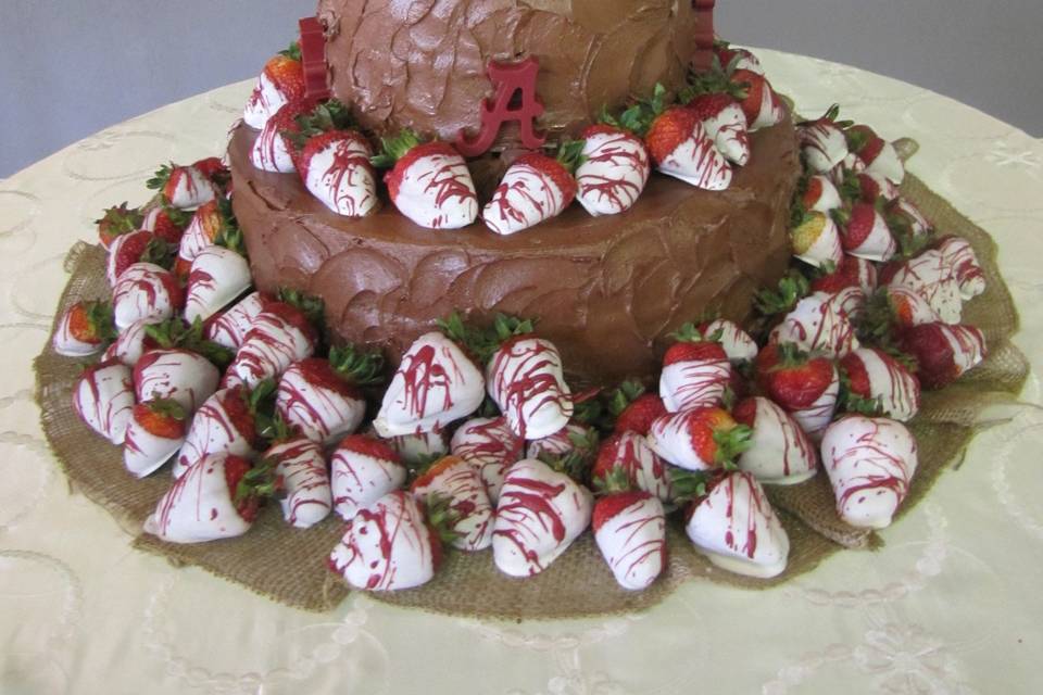 Cake with chocolate covered strawberries