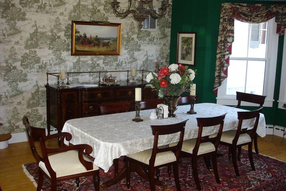The formal dining room in the Manor House can seat 10