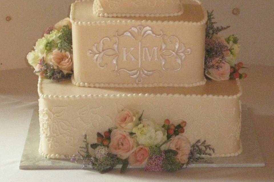 Monogrammed Ivory Wedding Cake