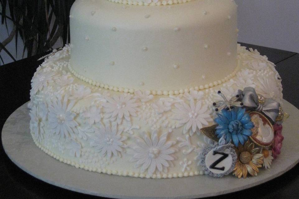 Monogrammed Ivory Wedding Cake