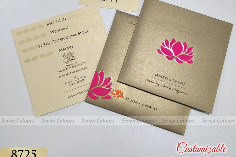 Lotus Theme Wedding Cards - Completely customizable for any religions.