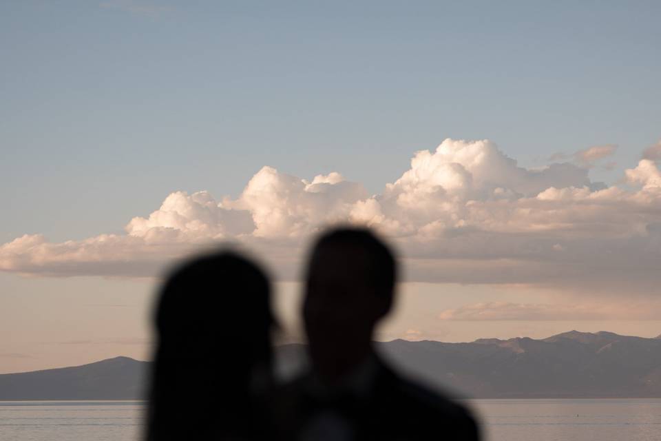 Silhouette of couple in Tahoe.